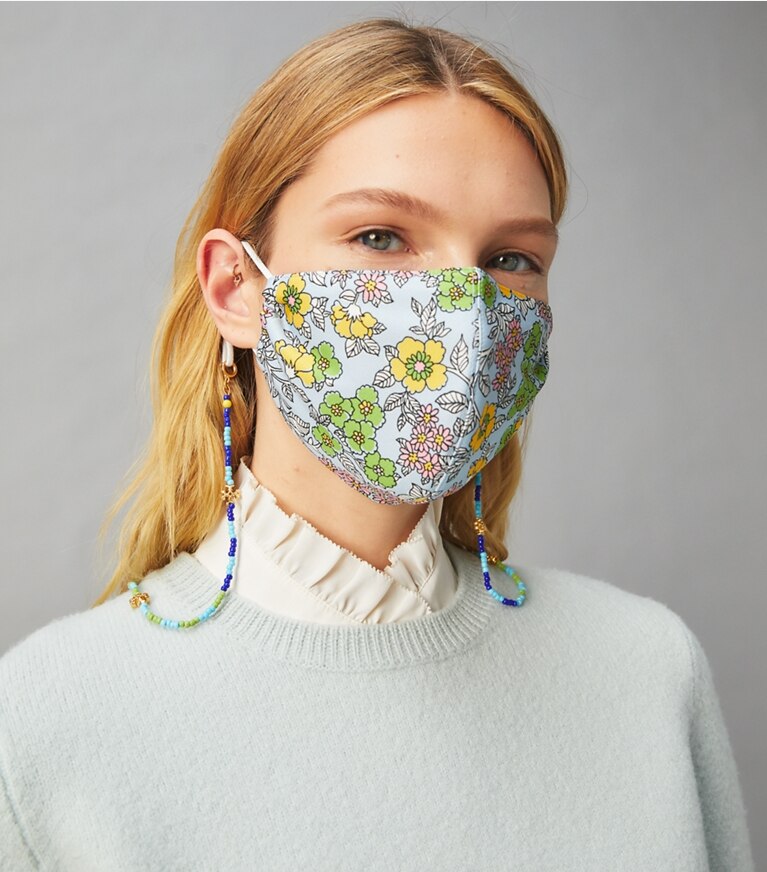 Tory Burch designer colliers Chaînette à perles pour masque in Rolled Brass / Black front