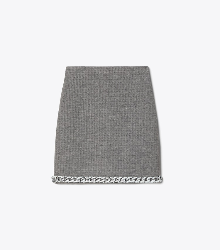 Tory Burch designer bottoms Chain Mini Skirt in Mineral Gray front
