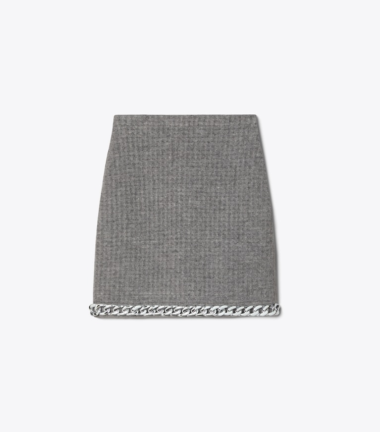 Tory Burch designer bottoms Chain Mini Skirt in Mineral Gray front