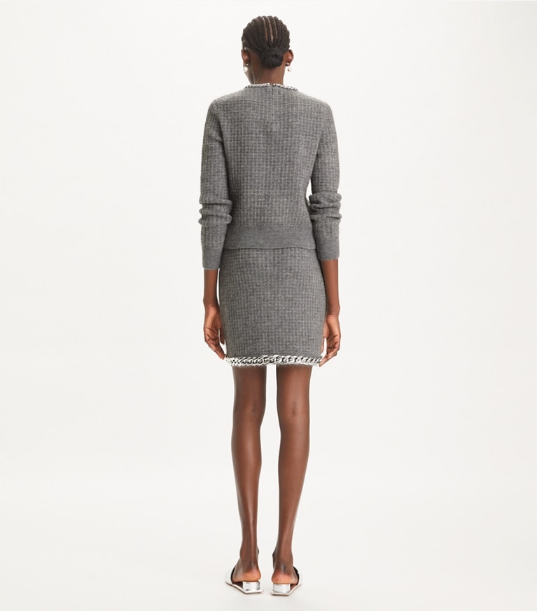 Tory Burch designer bottoms Chain Mini Skirt in Mineral Gray front