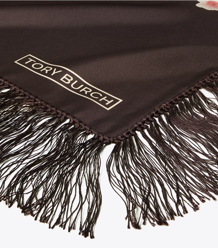 Tory Burch designer scarves Chair Floral Silk Square in Black Chair Floral overhead