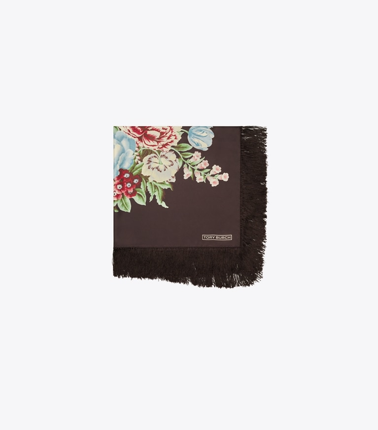Tory Burch designer scarves Chair Floral Silk Square in Black Chair Floral overhead