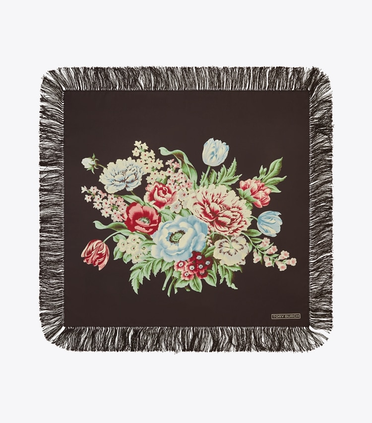 Tory Burch designer scarves Chair Floral Silk Square in Black Chair Floral overhead