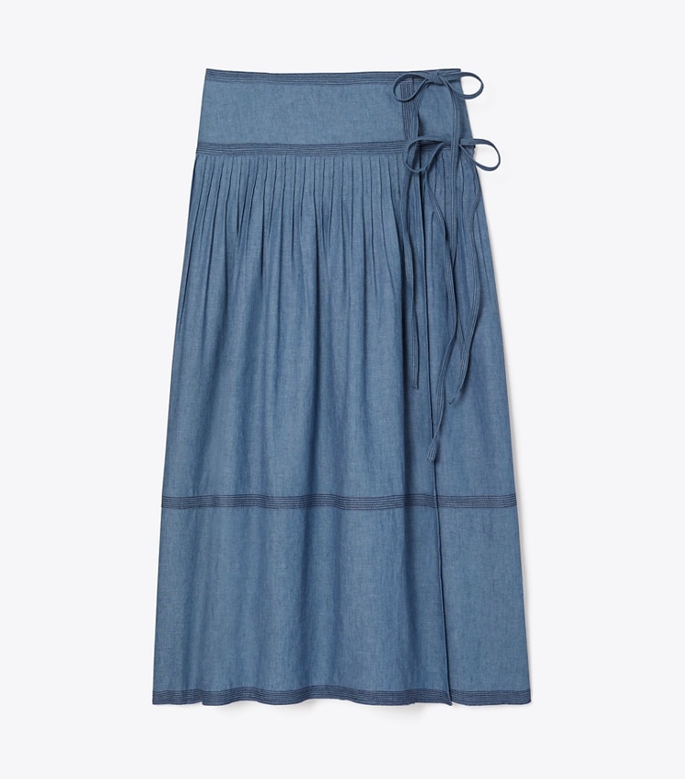 Tory Burch designer bottoms Chambray Tiered Skirt in DARK CHAMBRAY front