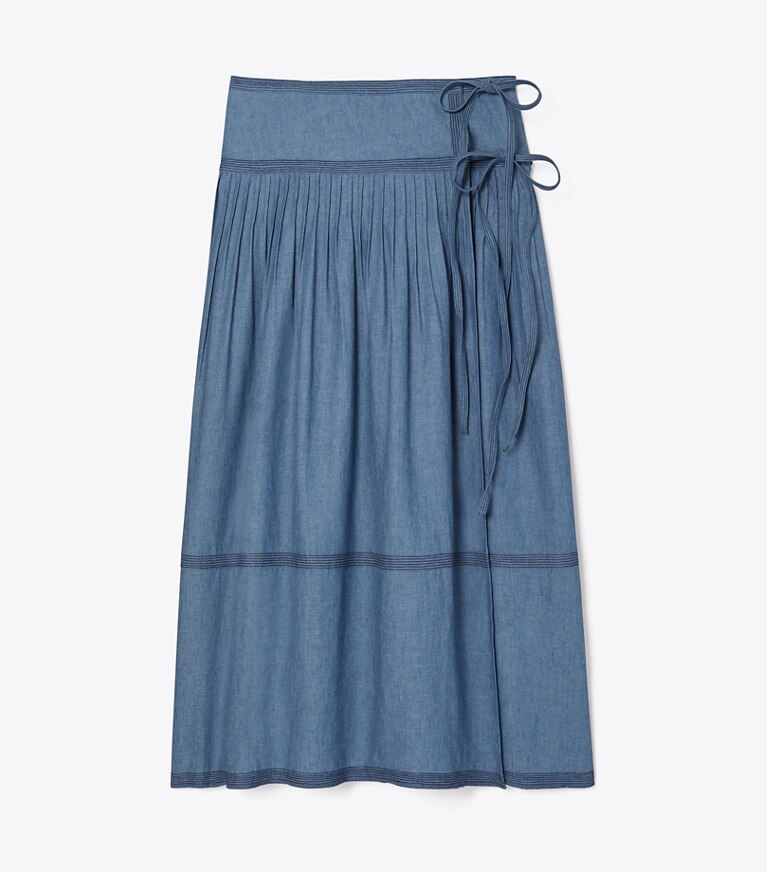 Tory Burch designer bottoms Chambray Tiered Skirt in DARK CHAMBRAY front