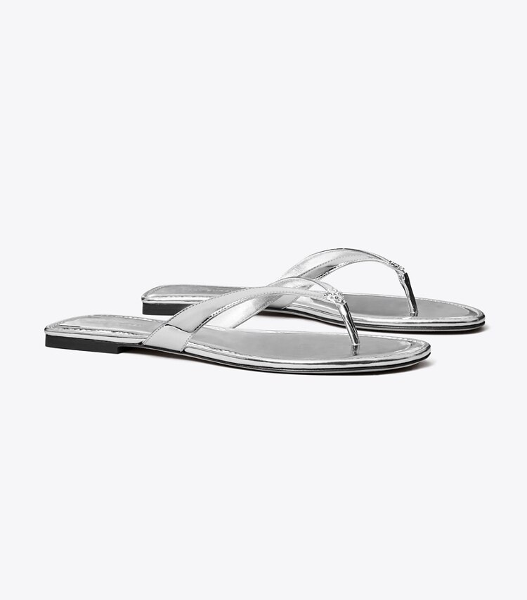 Tory Burch diseñador sandalias Chancla clásica en PLATINUM ángulo