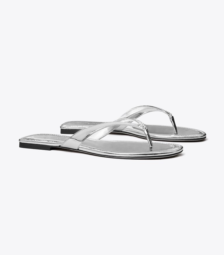 Tory Burch diseñador sandalias Chancla clásica en PLATINUM ángulo