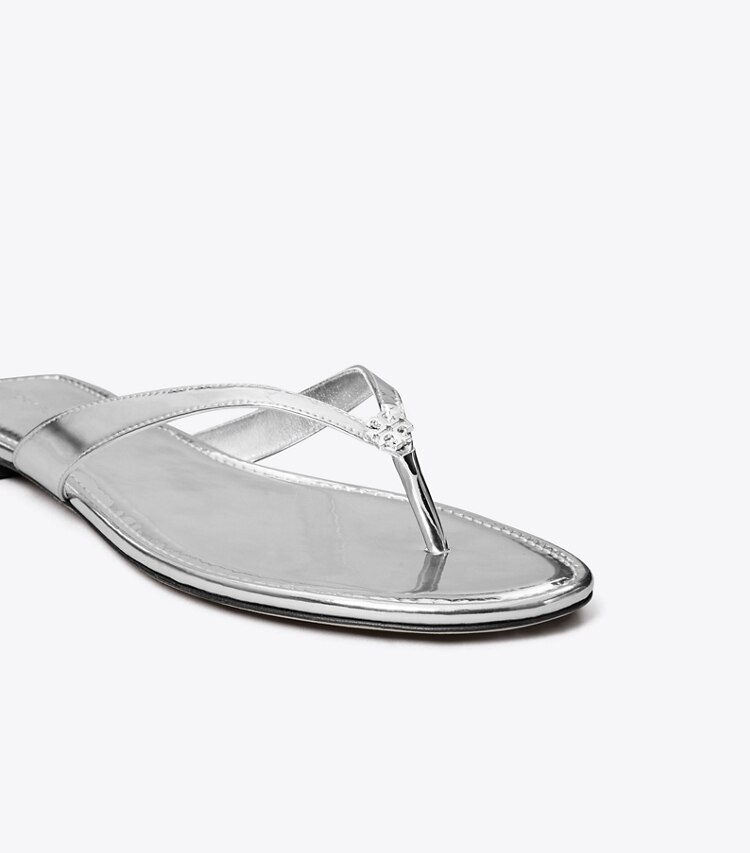 Tory Burch diseñador sandalias Chancla clásica en PLATINUM detalle