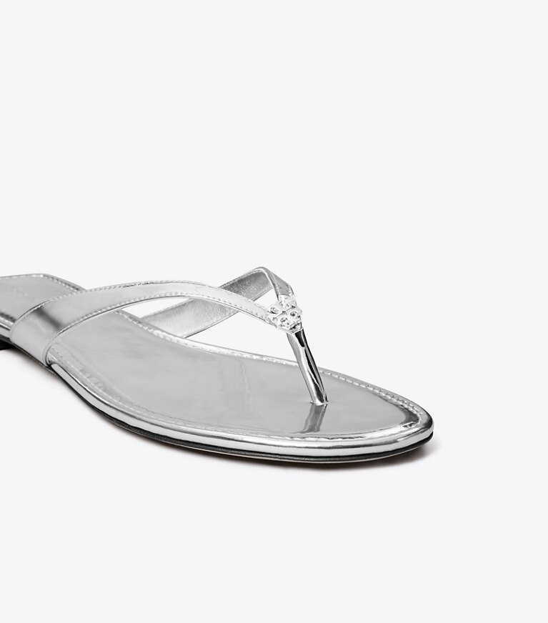 Tory Burch diseñador sandalias Chancla clásica en PLATINUM detalle