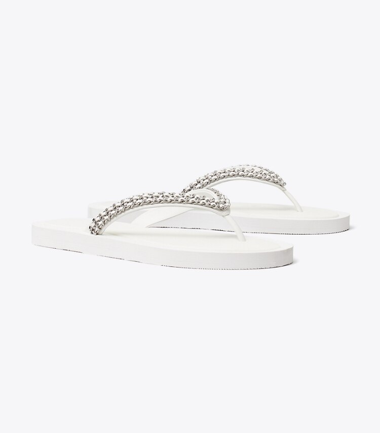 Tory Burch diseñador sandalias Chancla con cadena Kira en WHITE ángulo