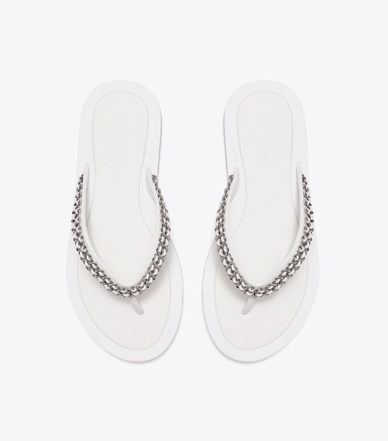 Tory Burch diseñador sandalias Chancla con cadena Kira en WHITE vista superior