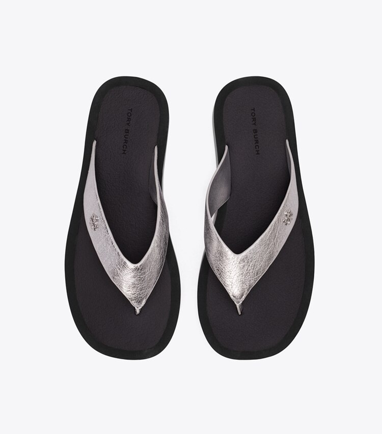Tory Burch diseñador sandalias Chancla de piel con plataforma en SILVER / PERFECT BLACK / SILVER vista superior