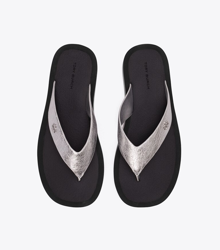 Tory Burch diseñador sandalias Chancla de piel con plataforma en SILVER / PERFECT BLACK / SILVER vista superior