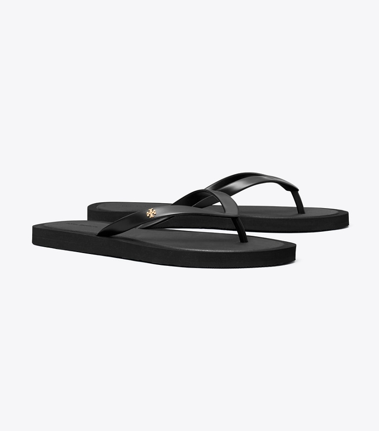 Tory Burch diseñador sandalias Chancla Kira acolchada en PERFECT BLACK / GOLD ángulo