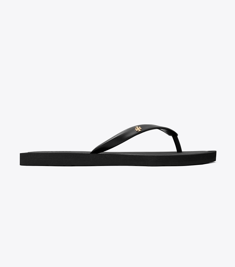 Tory Burch diseñador sandalias Chancla Kira acolchada en PERFECT BLACK / GOLD lateral