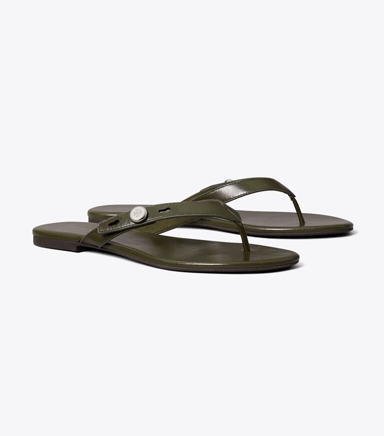 Tory Burch diseñador sandalias Chancla Romy en DARK OLIVE ángulo