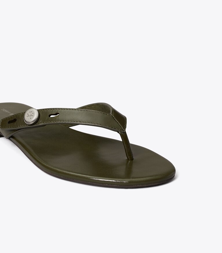 Tory Burch diseñador sandalias Chancla Romy en DARK OLIVE detalle