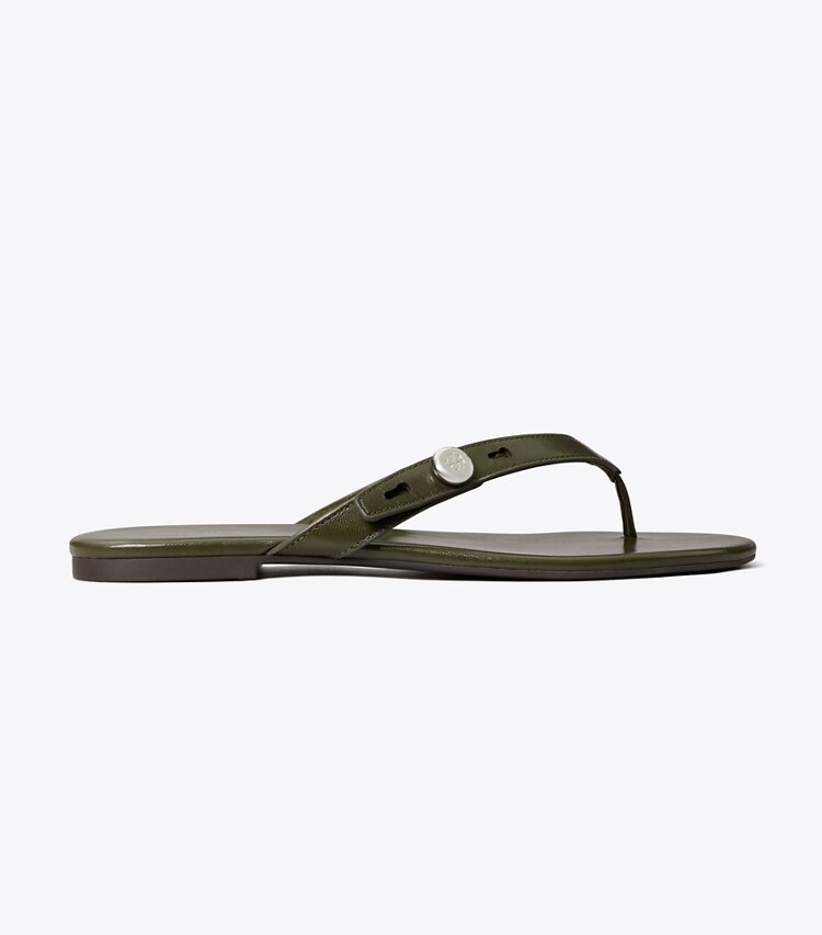Tory Burch diseñador sandalias Chancla Romy en DARK OLIVE lateral