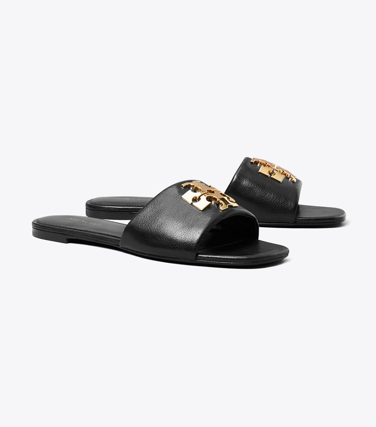 Tory Burch diseñador sandalias Chanclas Charlie en PERFECT BLACK / GOLD ángulo