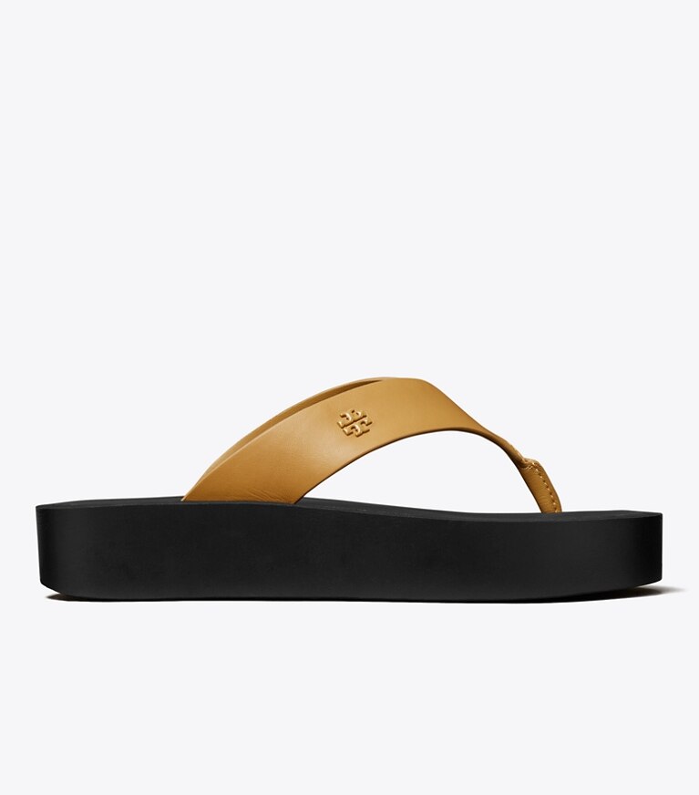 Tory Burch diseñador sandalias Chanclas con plataforma en GINGER SHORTBREAD / BLACK lateral