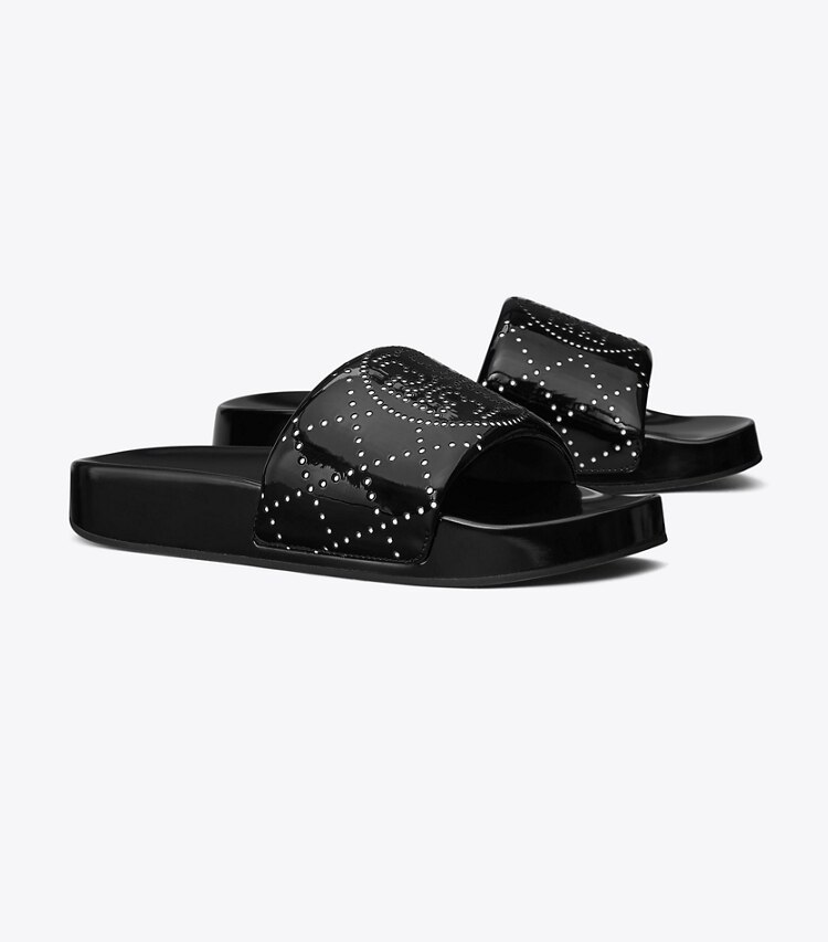 Tory Burch diseñador sandalias Chanclas de piscina doble T en BLACK INK / BLACK INK ángulo