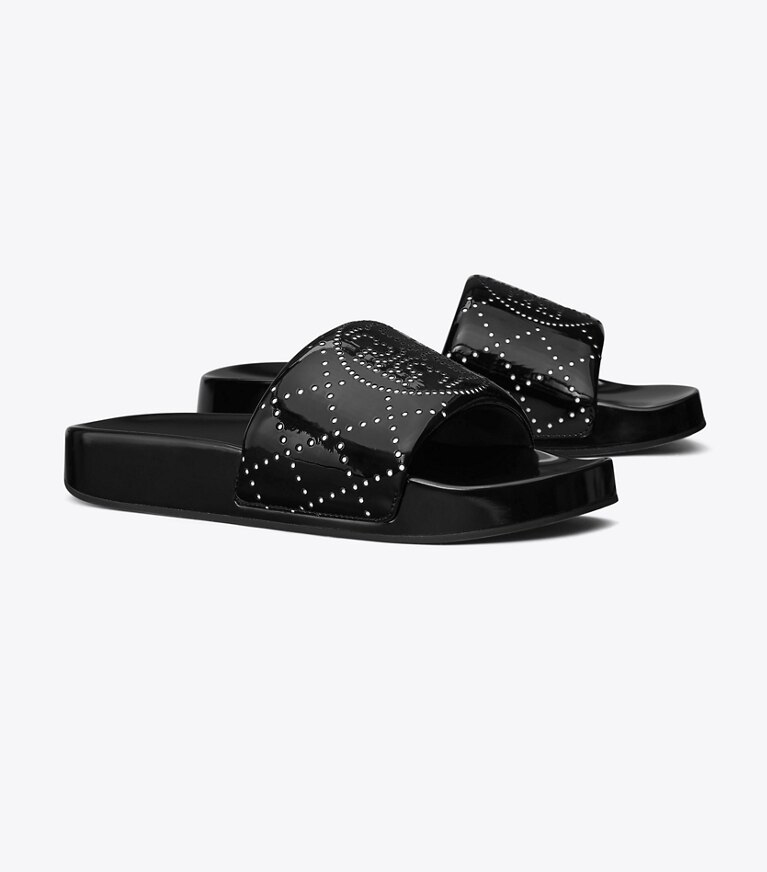 Tory Burch diseñador sandalias Chanclas de piscina doble T en BLACK INK / BLACK INK ángulo