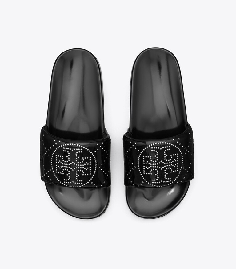Tory Burch diseñador sandalias Chanclas de piscina doble T en BLACK INK / BLACK INK desde arriba