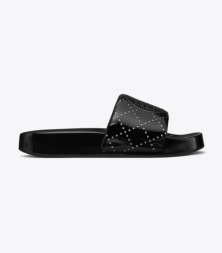 Tory Burch diseñador sandalias Chanclas de piscina doble T en BLACK INK / BLACK INK lateral