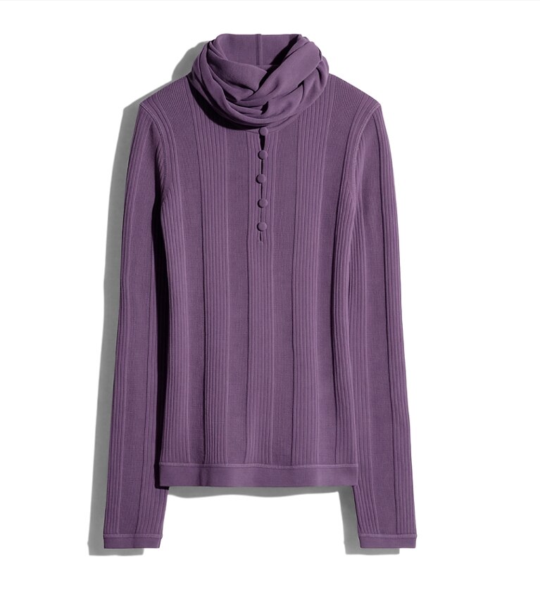 Tory Burch designer sweaters Chandail à côtes fines noué à l’avant dans Violet supplémentaire