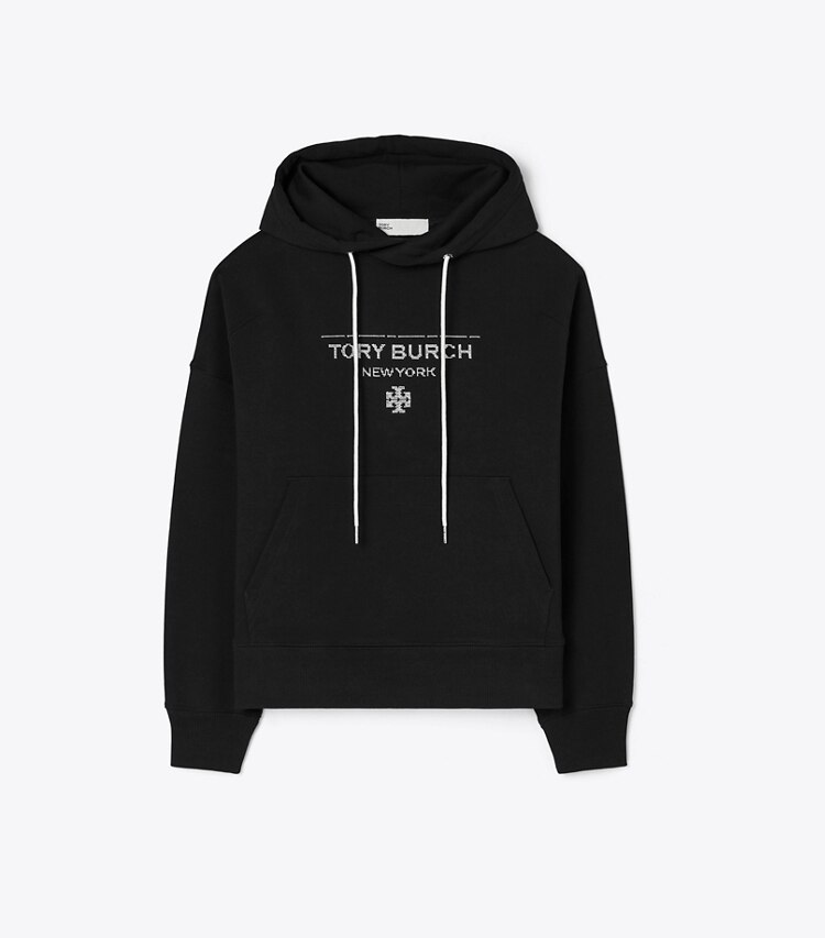 Tory Burch designer sweaters Chandail à capuchon en molleton dans Black de face