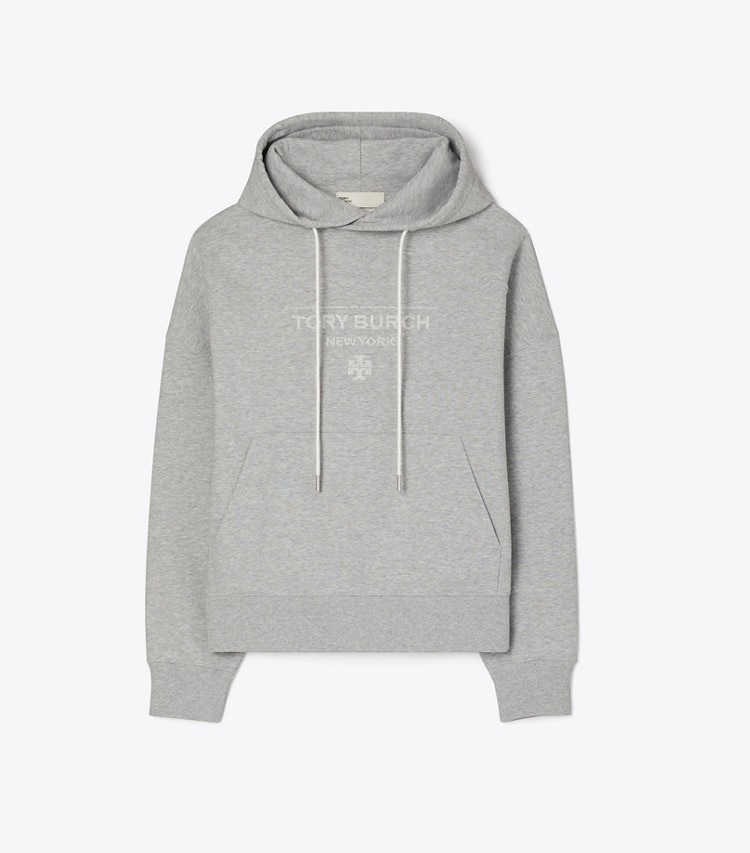 Tory Burch designer sweaters Chandail à capuchon en molleton dans Medium Heather Gray de face
