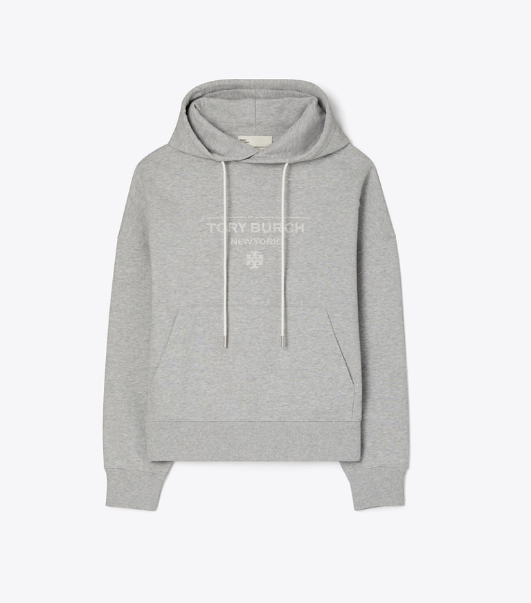 Tory Burch designer sweaters Chandail à capuchon en molleton dans Medium Heather Gray de face