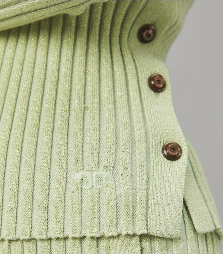 Tory Burch designer sweaters Chandail à col rond à rayures Lurex dans Clear Mint supplémentaire sur le modèle