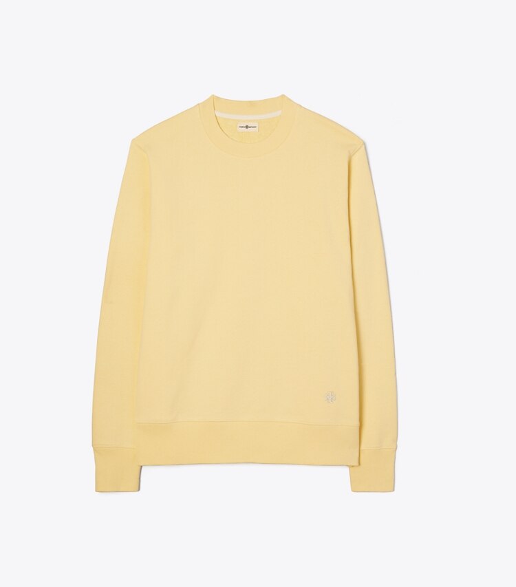 Tory Sport designer sweaters Chandail à col rond en molleton épais dans Light Yellow de face