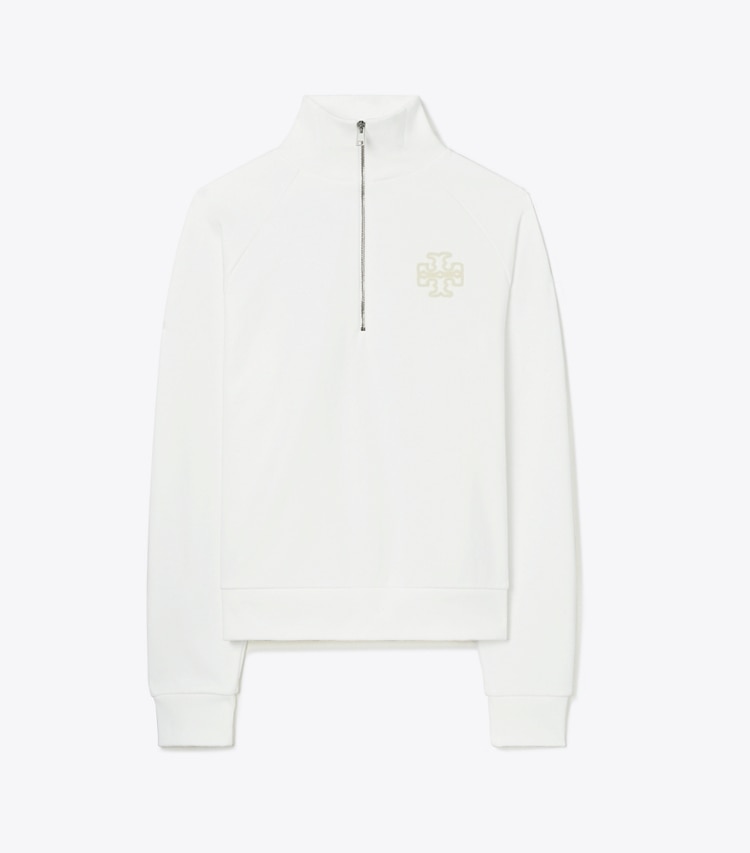 Tory Burch designer sweaters Chandail à demi-zip en molleton épais dans Snow White de face