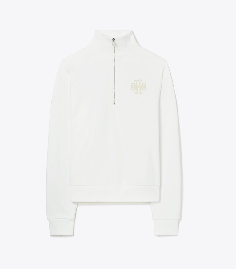 Tory Burch designer sweaters Chandail à demi-zip en molleton épais dans Snow White de face