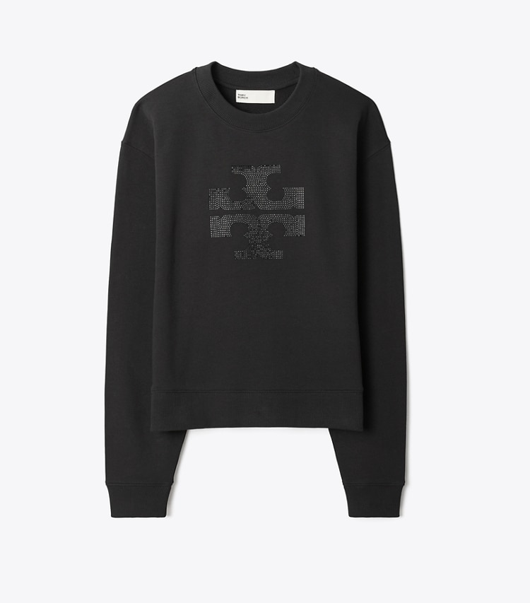 Tory Burch designer sweaters Chandail à logo cristal dans Embellished Black de face