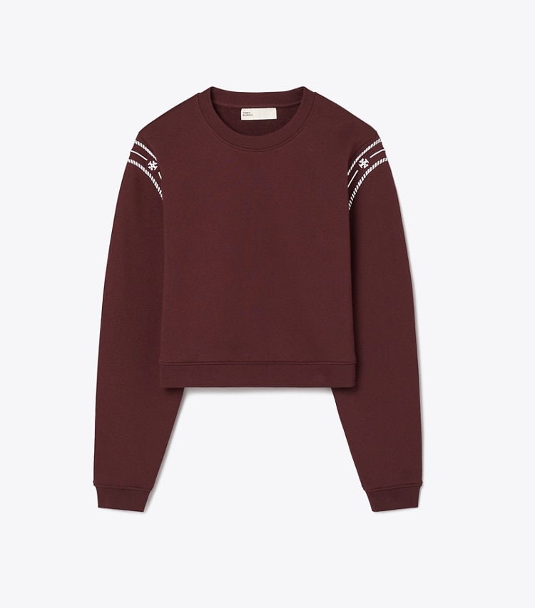 Tory Burch designer sweaters Chandail en coton bouclette à broderie dans Merlot de face