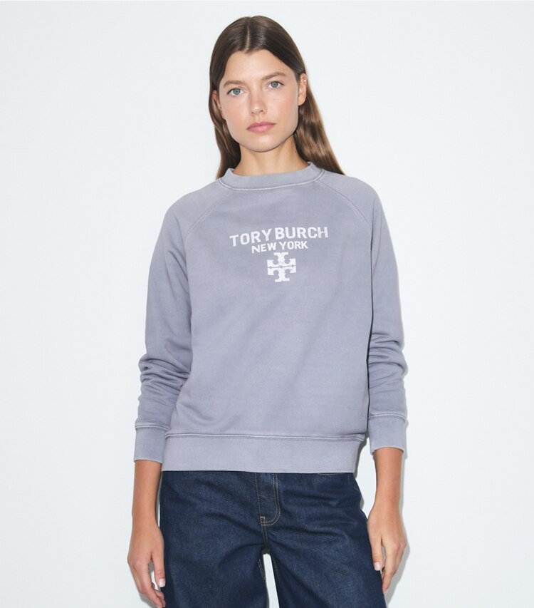 Tory Burch designer sweaters Chandail en coton effet usé dans VAPOR BLUE détail sur modèle