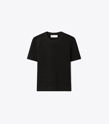 Tory Burch designer sweaters Chandail en jacquard T Monogram dans Black de face