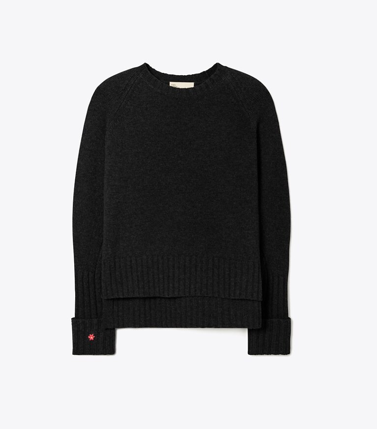 Tory Burch designer sweaters Chandail en laine mérinos dans BLACK de face
