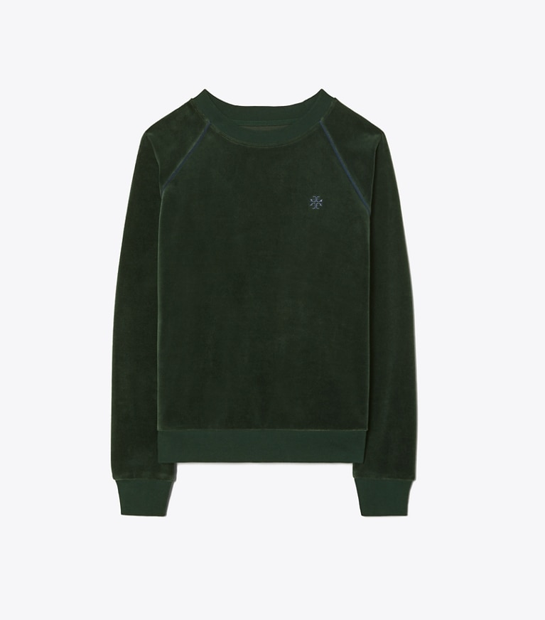 Tory Sport designer sweaters Chandail en velours dans Conifer de face