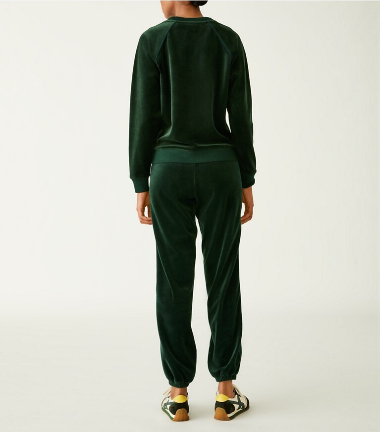 Tory Sport designer sweaters Chandail en velours dans Conifer sur modèle, de dos