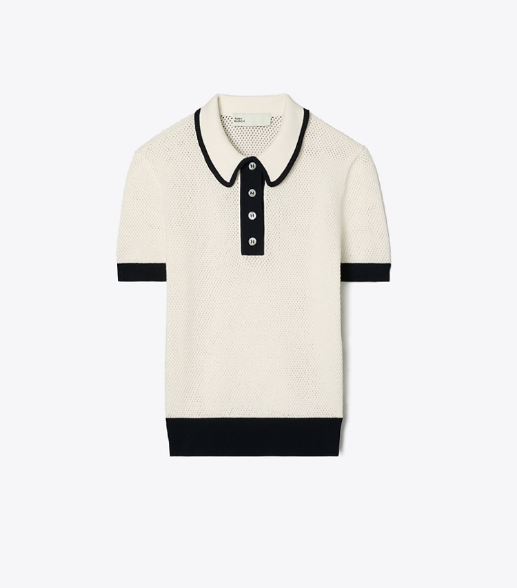 Tory Burch designer sweaters Chandail en viscose pointelle dans New Ivory / Black de face