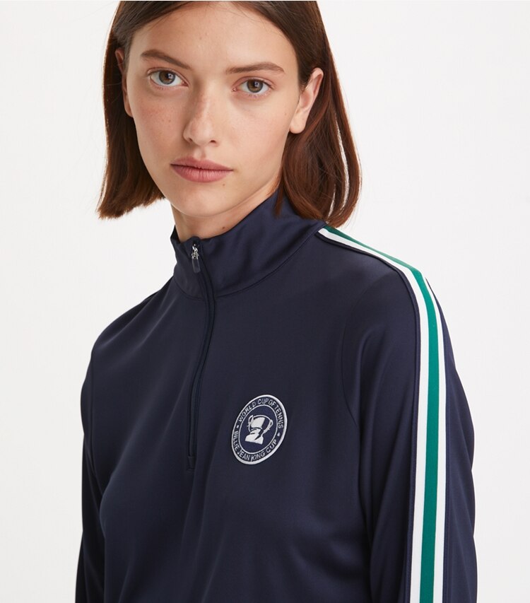 Tory Sport designer hauts Chandail performance à demi-zip dans Tory Navy détail sur modèle