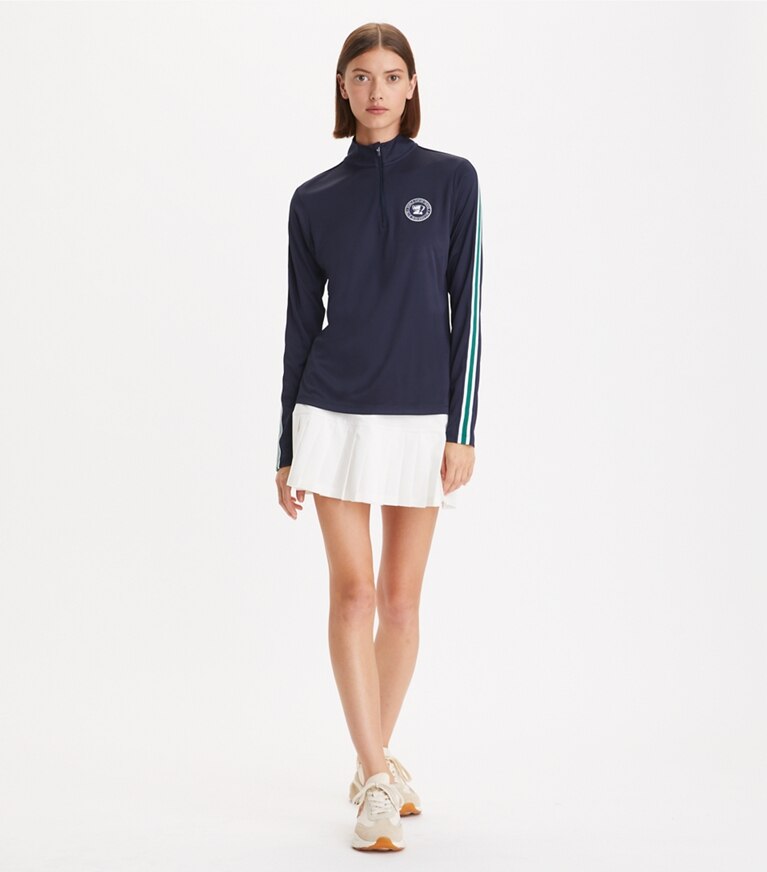 Tory Sport designer hauts Chandail performance à demi-zip dans Tory Navy sur modèle, de face