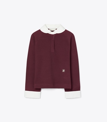Tory Burch designer sweaters Chandail rugby dans Mahogany Red de face