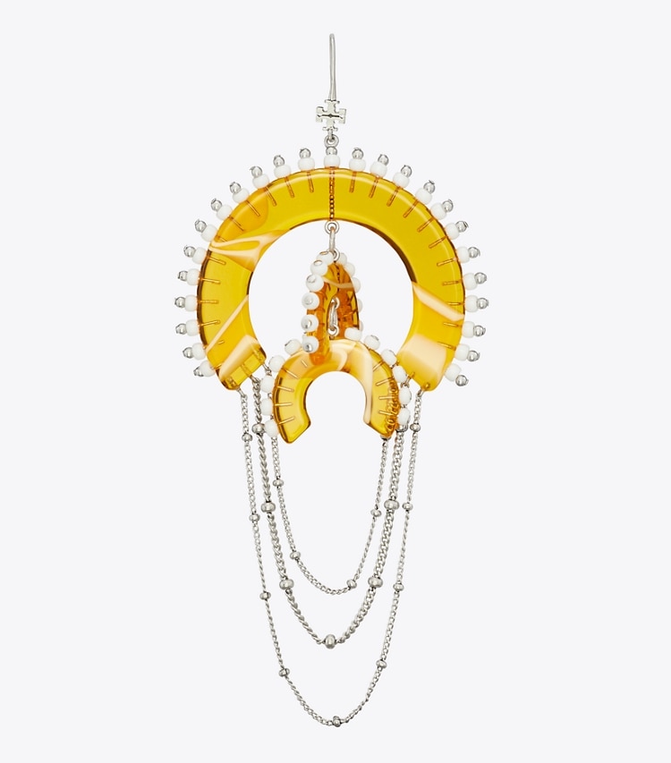 Tory Burch designer ohrringe Chandelier-Ohrringe mit Kunstharz und Perlen in Antique Tory Silver / Multi detail