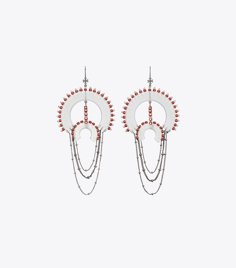 Tory Burch designer ohrringe Chandelier-Ohrringe mit Kunstharz und Perlen in Black / Clear front