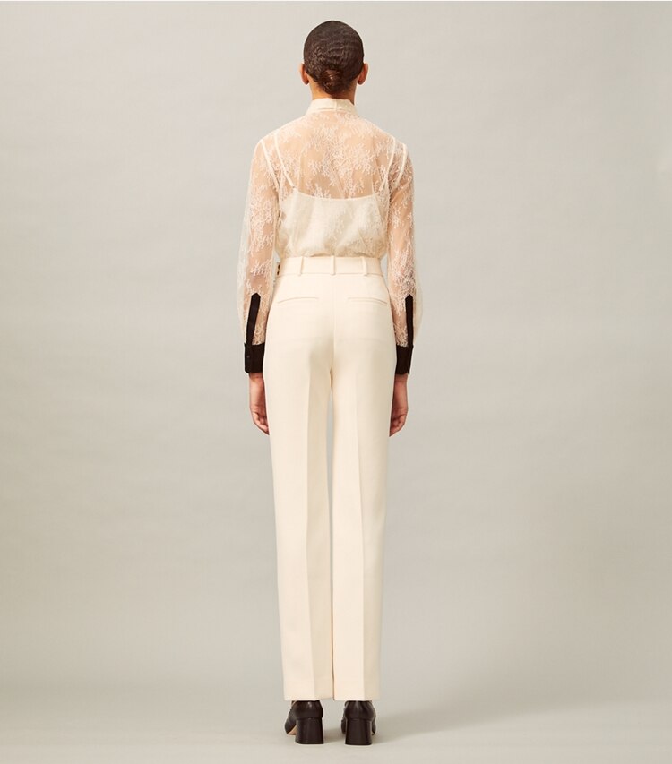 Tory Burch designer tops Chantilly Lace Bow Blouse in New Ivory on model back